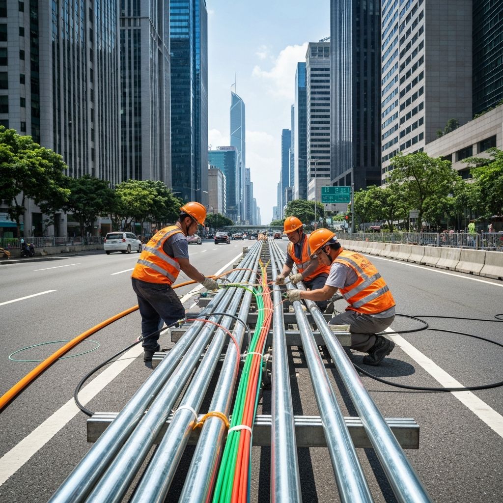 Fiber optic cable installation in urban environment